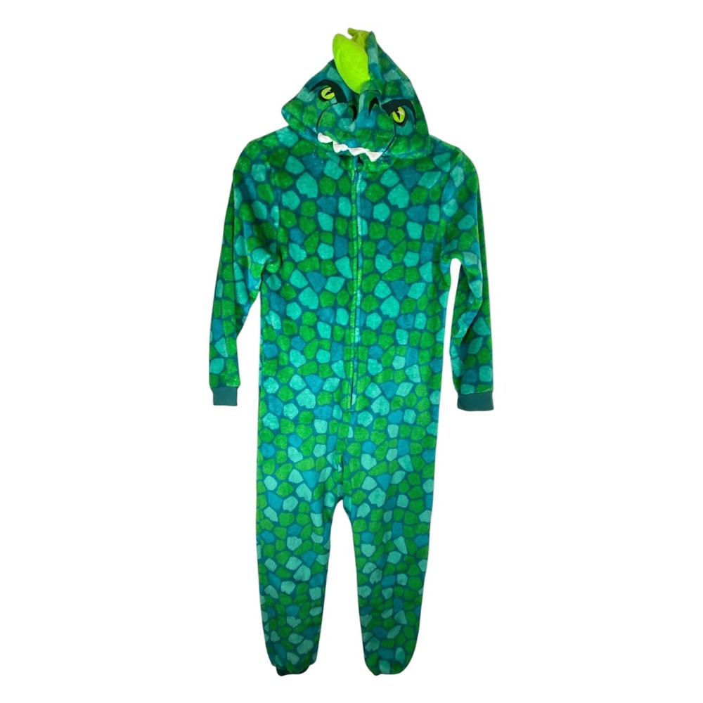 Saint Eve Kids Dinosaur One Piece PJs Costume Size 7/8 Hooded Fleece Halloween